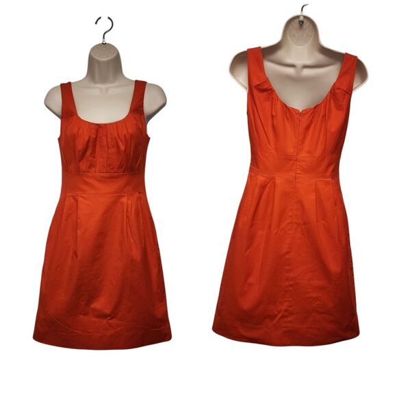 J. Crew Sleeveless Orange Scoop Neck Pleated Shealth Dress Size 0 - Picture 1 of 8